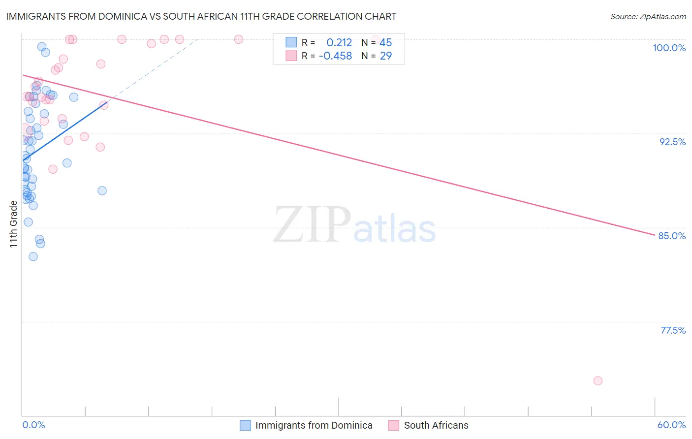 Immigrants from Dominica vs South African 11th Grade