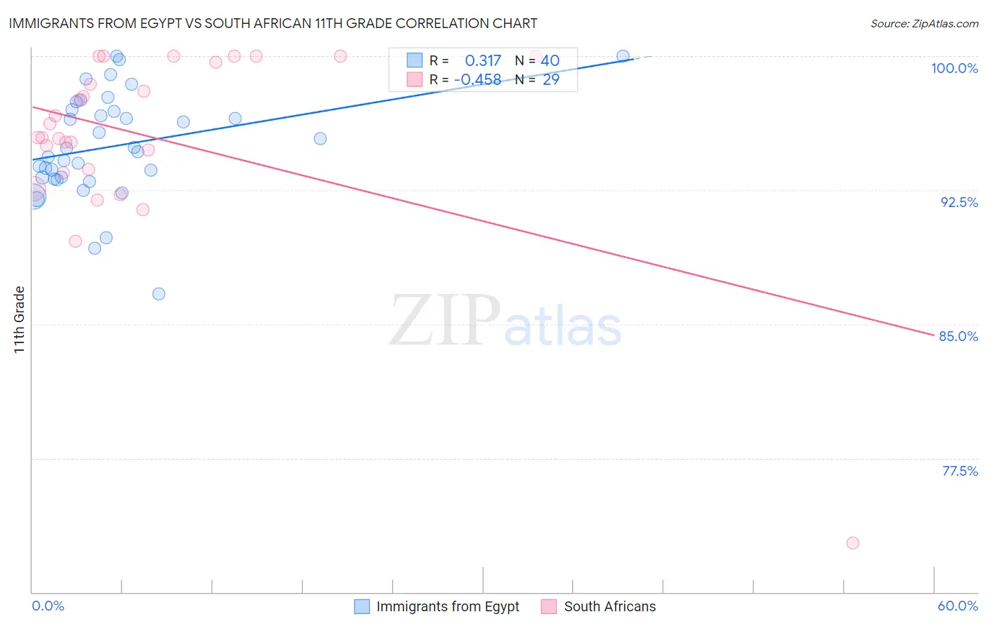 Immigrants from Egypt vs South African 11th Grade