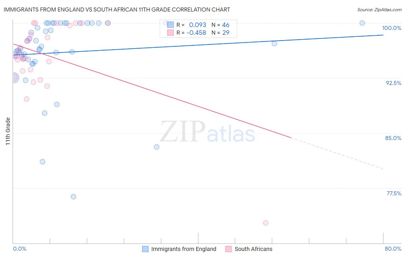 Immigrants from England vs South African 11th Grade