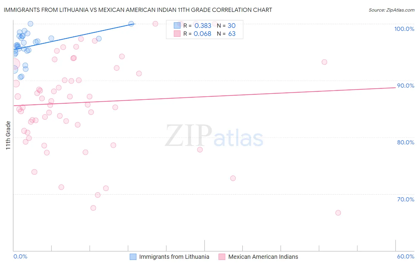 Immigrants from Lithuania vs Mexican American Indian 11th Grade