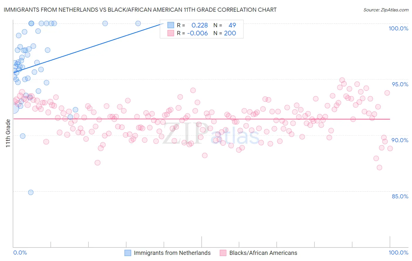 Immigrants from Netherlands vs Black/African American 11th Grade