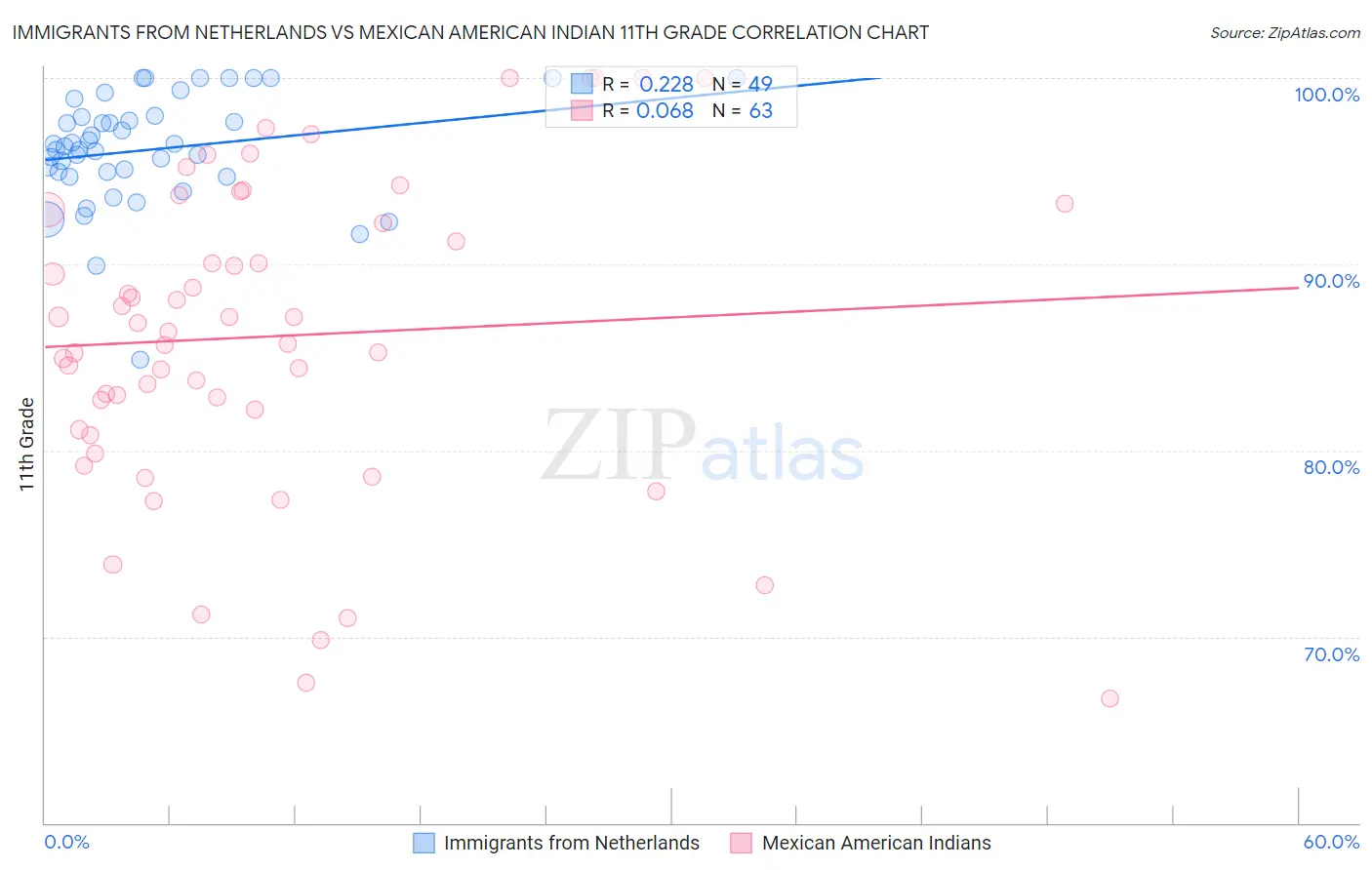 Immigrants from Netherlands vs Mexican American Indian 11th Grade