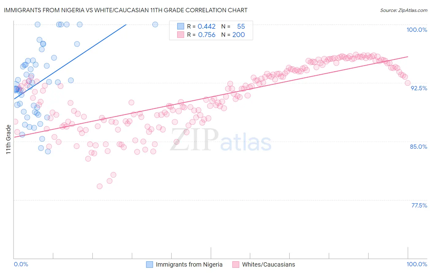 Immigrants from Nigeria vs White/Caucasian 11th Grade