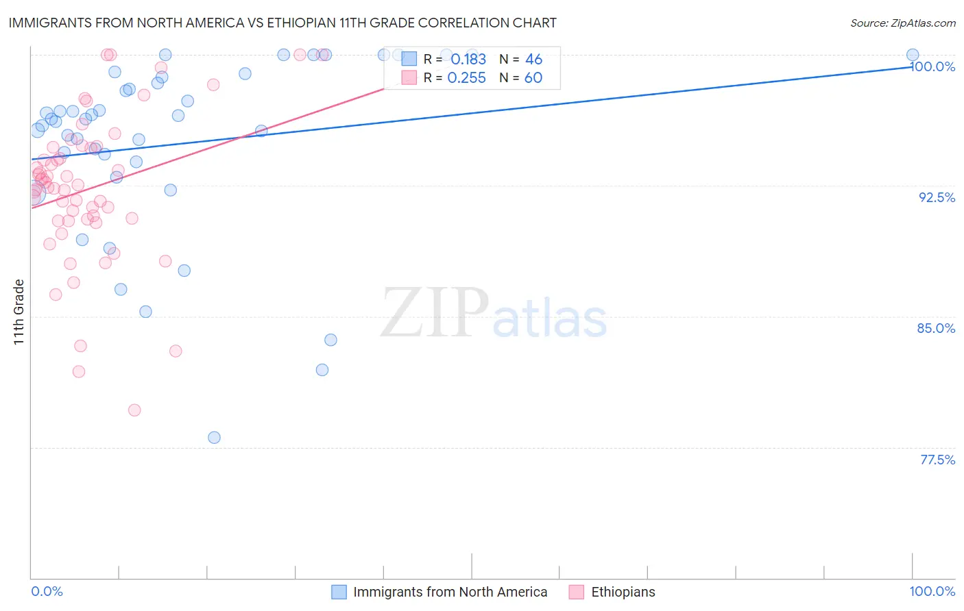 Immigrants from North America vs Ethiopian 11th Grade
