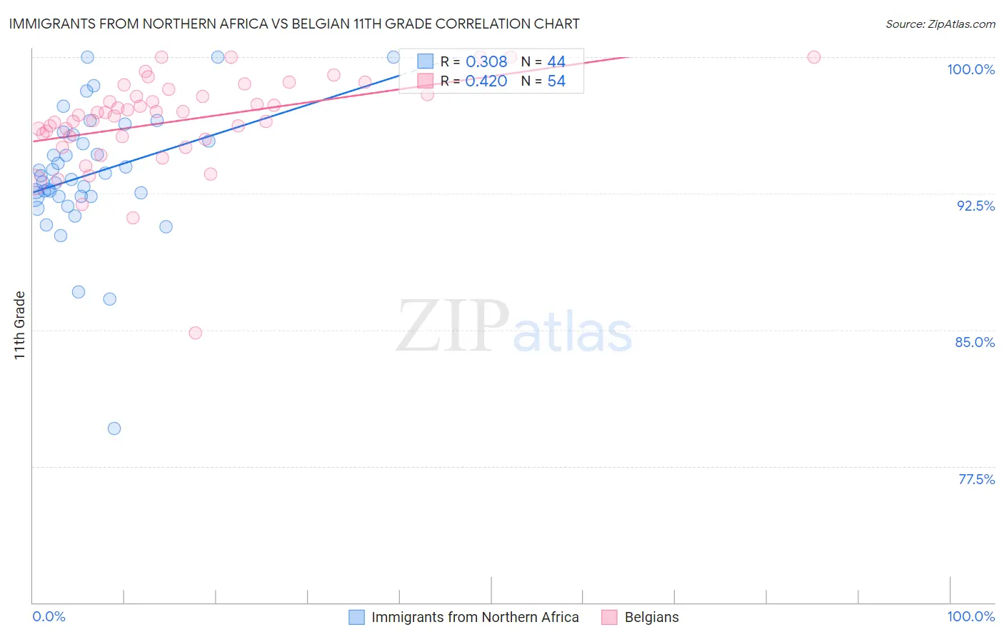 Immigrants from Northern Africa vs Belgian 11th Grade
