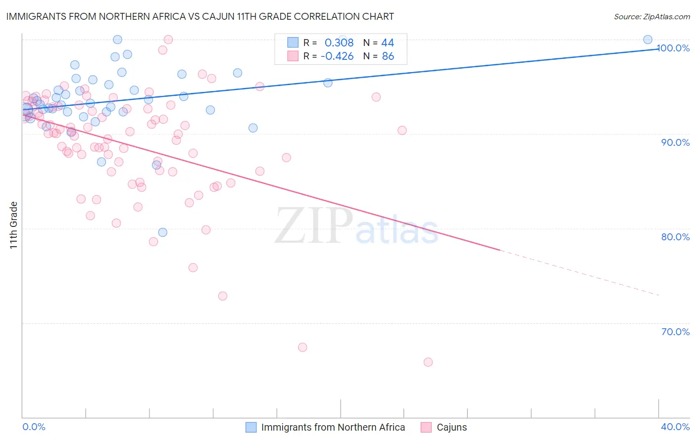 Immigrants from Northern Africa vs Cajun 11th Grade