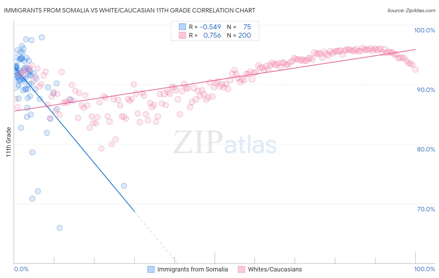 Immigrants from Somalia vs White/Caucasian 11th Grade