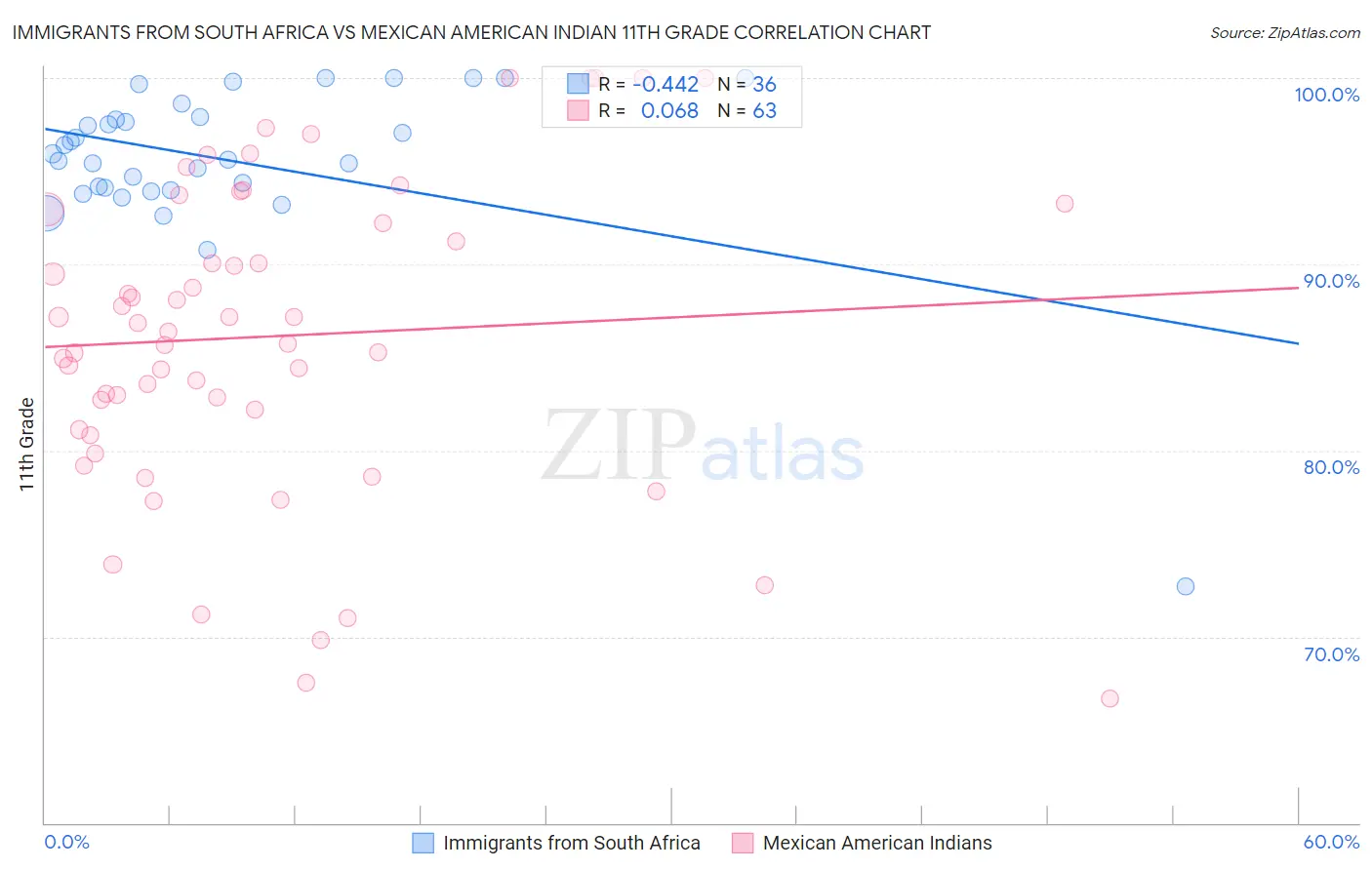 Immigrants from South Africa vs Mexican American Indian 11th Grade