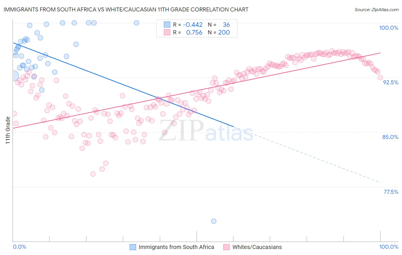 Immigrants from South Africa vs White/Caucasian 11th Grade