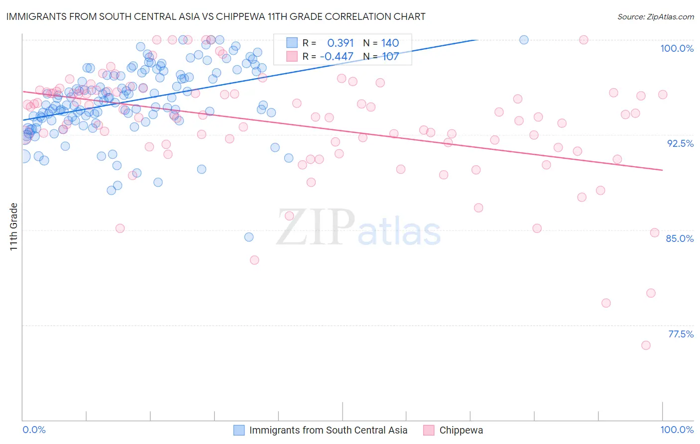 Immigrants from South Central Asia vs Chippewa 11th Grade