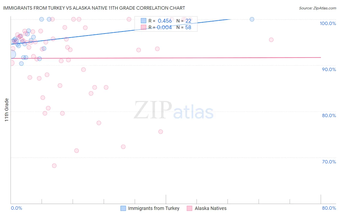 Immigrants from Turkey vs Alaska Native 11th Grade