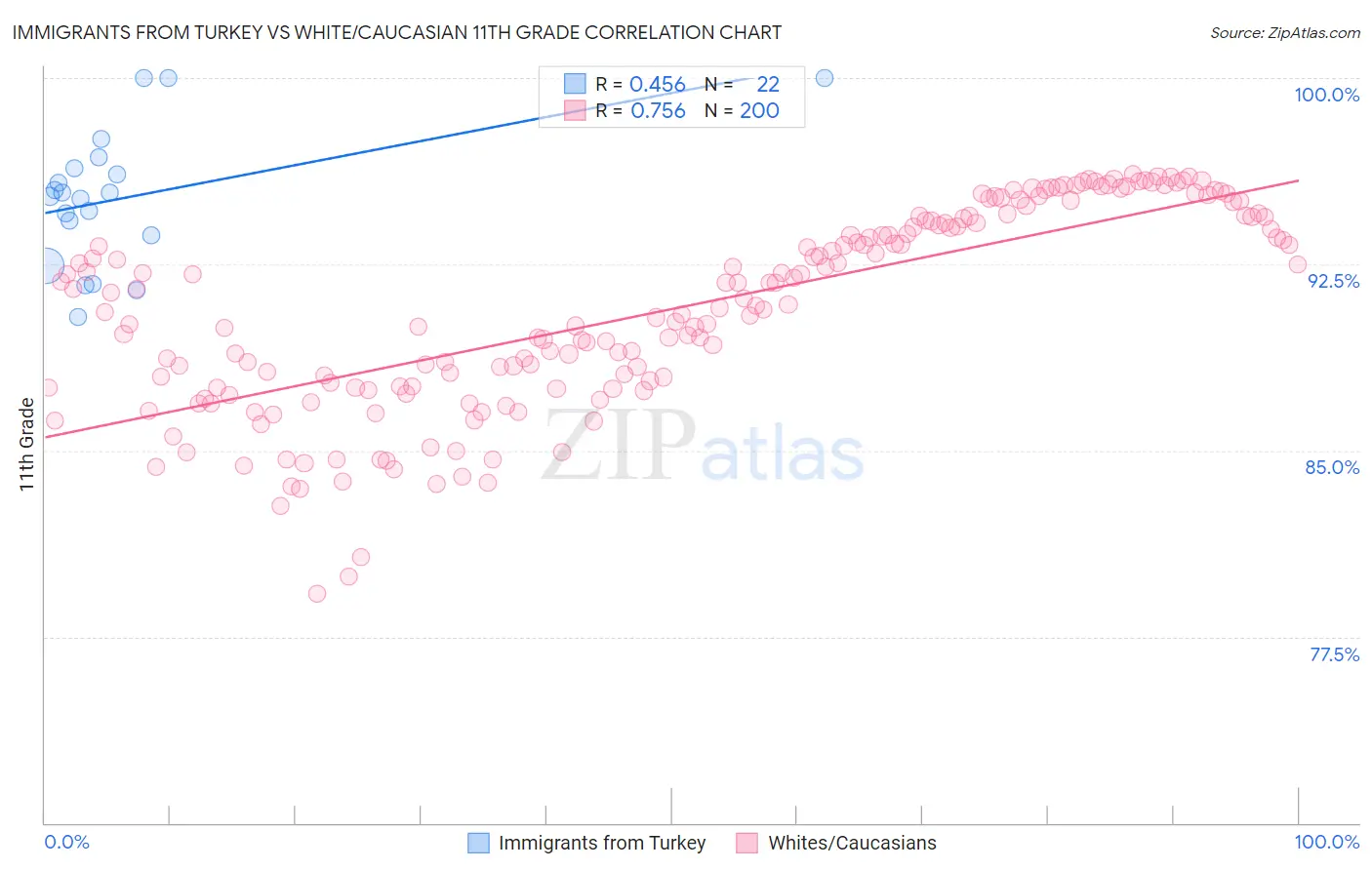 Immigrants from Turkey vs White/Caucasian 11th Grade