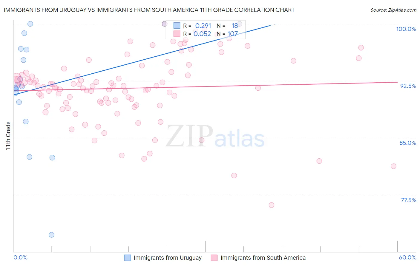 Immigrants from Uruguay vs Immigrants from South America 11th Grade