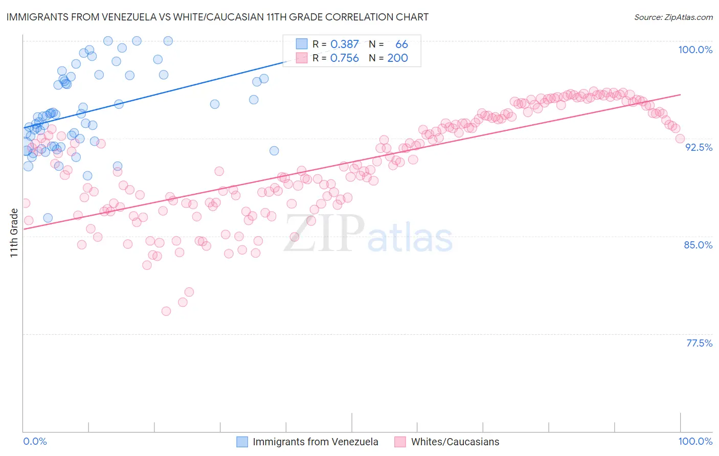 Immigrants from Venezuela vs White/Caucasian 11th Grade