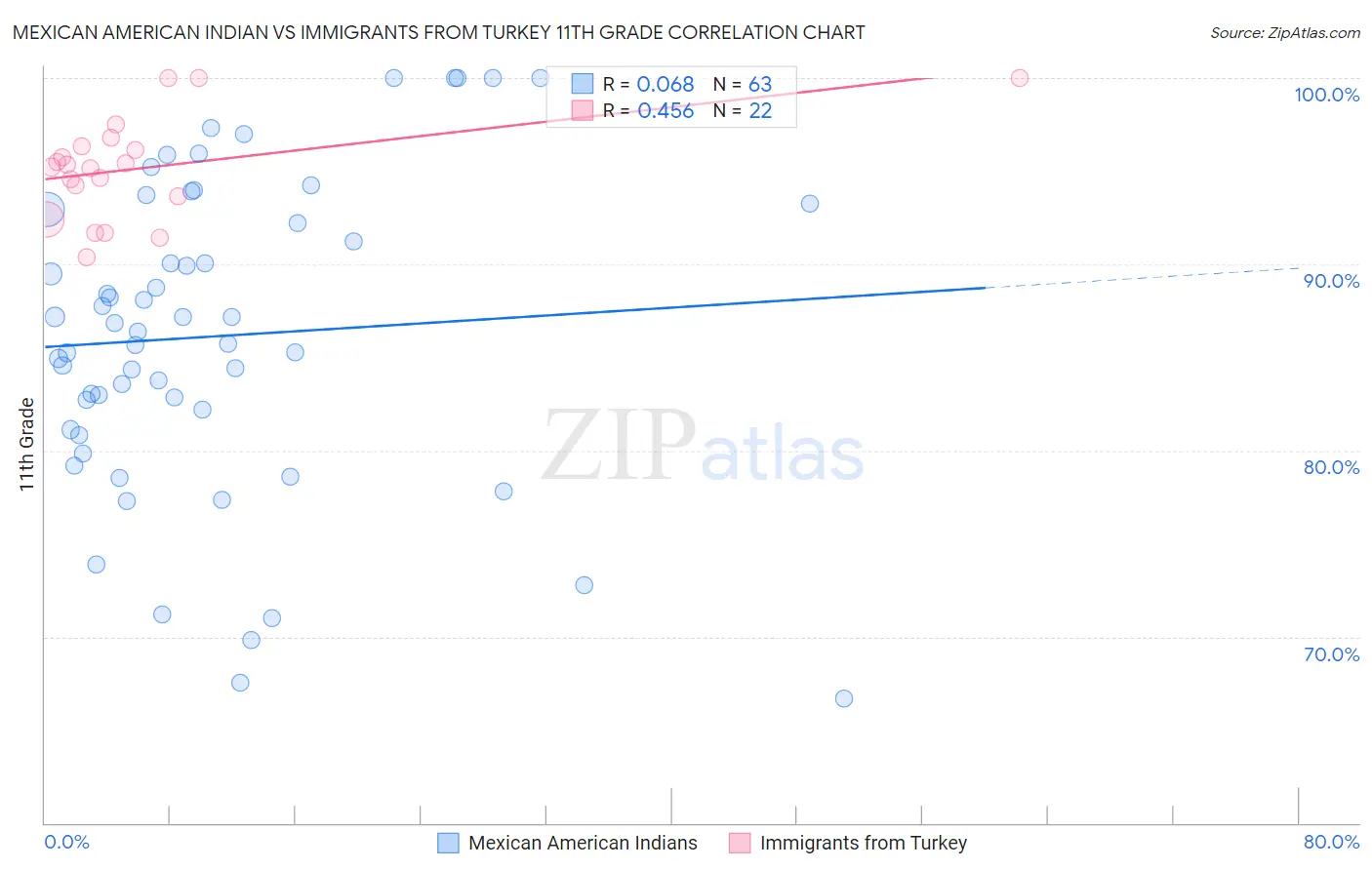 Mexican American Indian vs Immigrants from Turkey 11th Grade