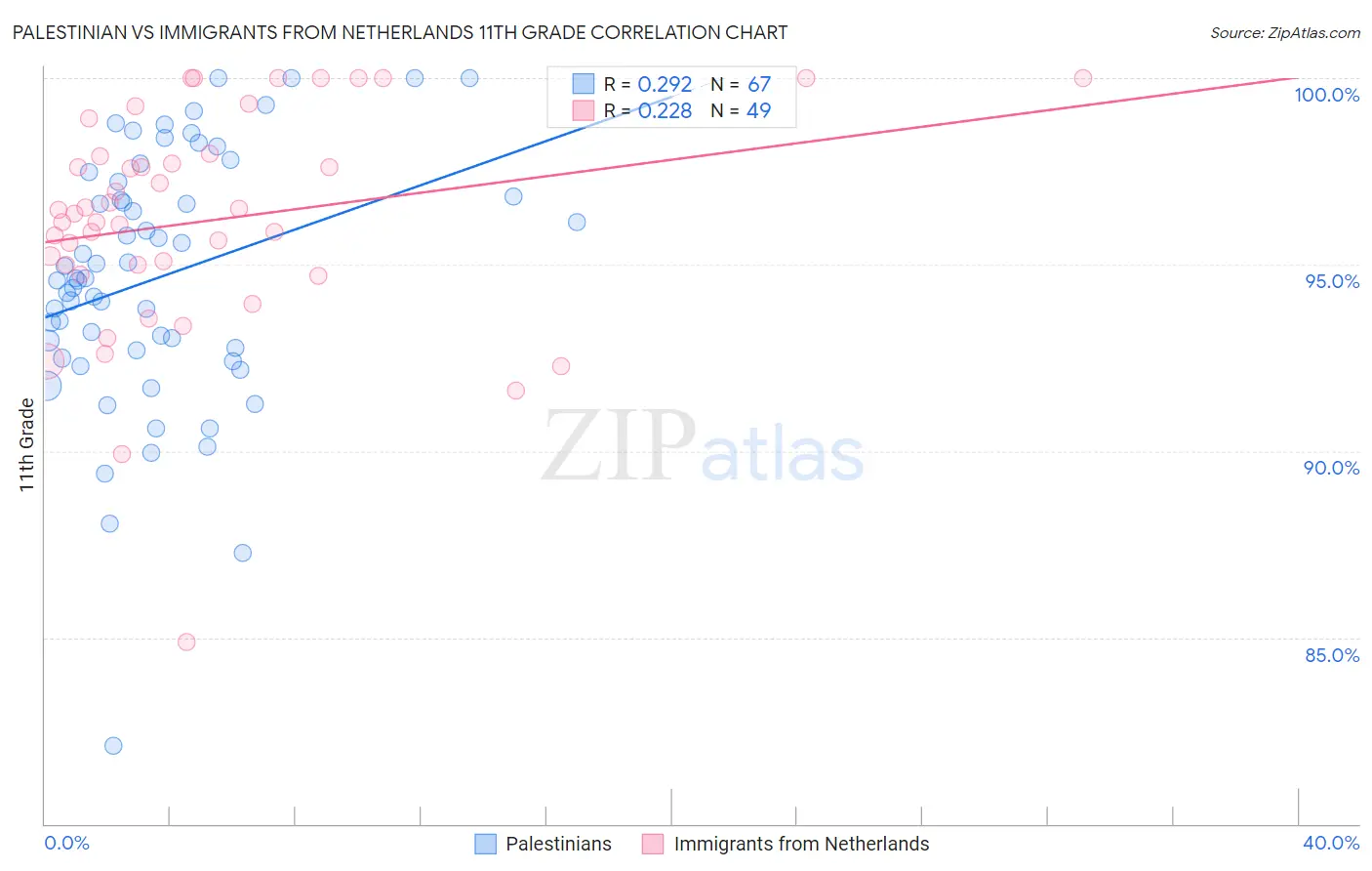 Palestinian vs Immigrants from Netherlands 11th Grade