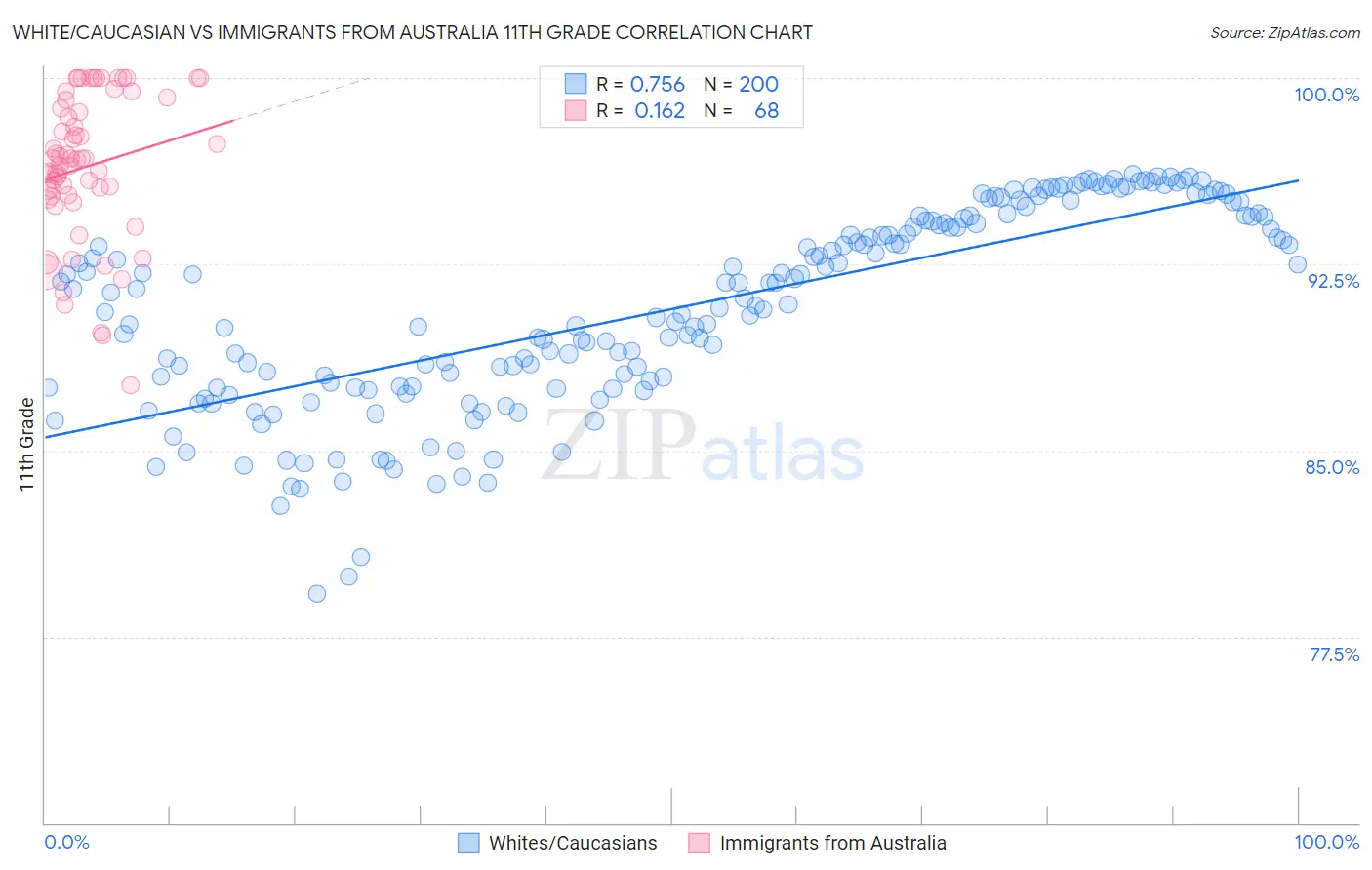 White/Caucasian vs Immigrants from Australia 11th Grade