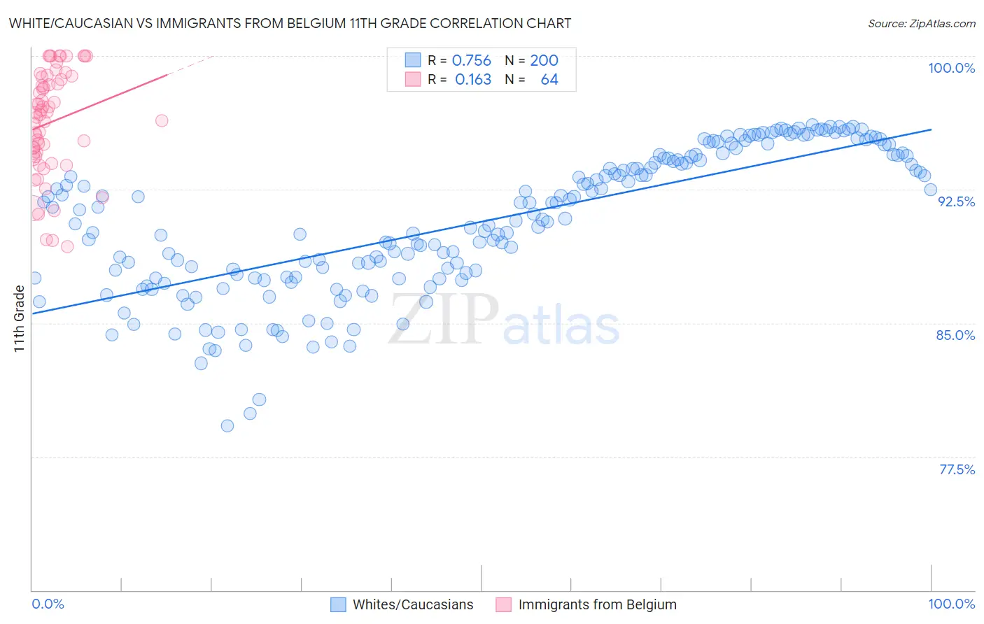 White/Caucasian vs Immigrants from Belgium 11th Grade