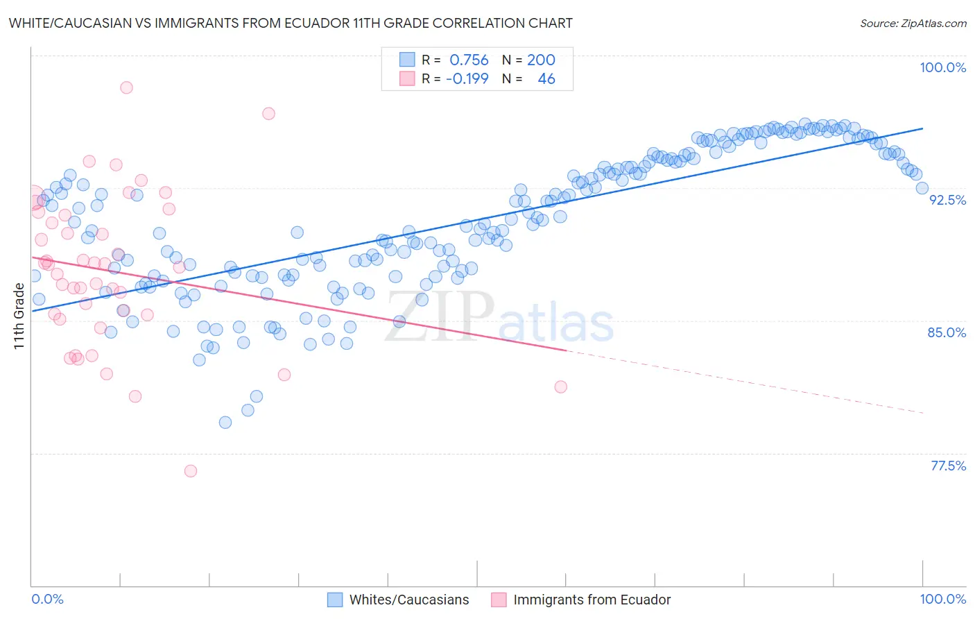White/Caucasian vs Immigrants from Ecuador 11th Grade