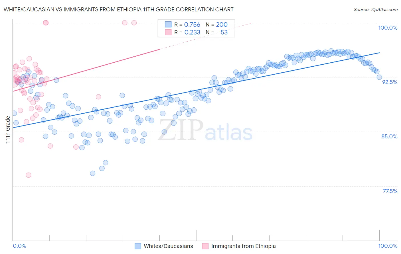 White/Caucasian vs Immigrants from Ethiopia 11th Grade