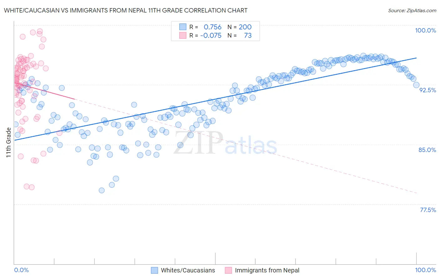 White/Caucasian vs Immigrants from Nepal 11th Grade