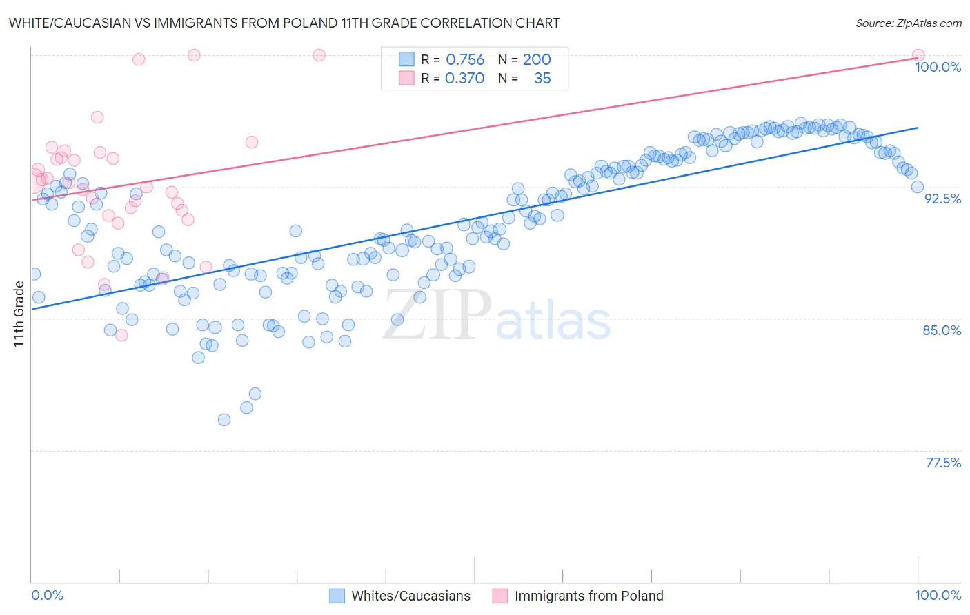 White/Caucasian vs Immigrants from Poland 11th Grade