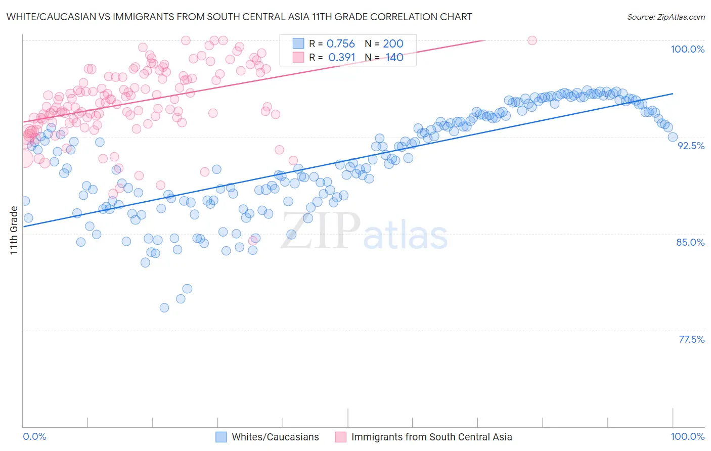 White/Caucasian vs Immigrants from South Central Asia 11th Grade