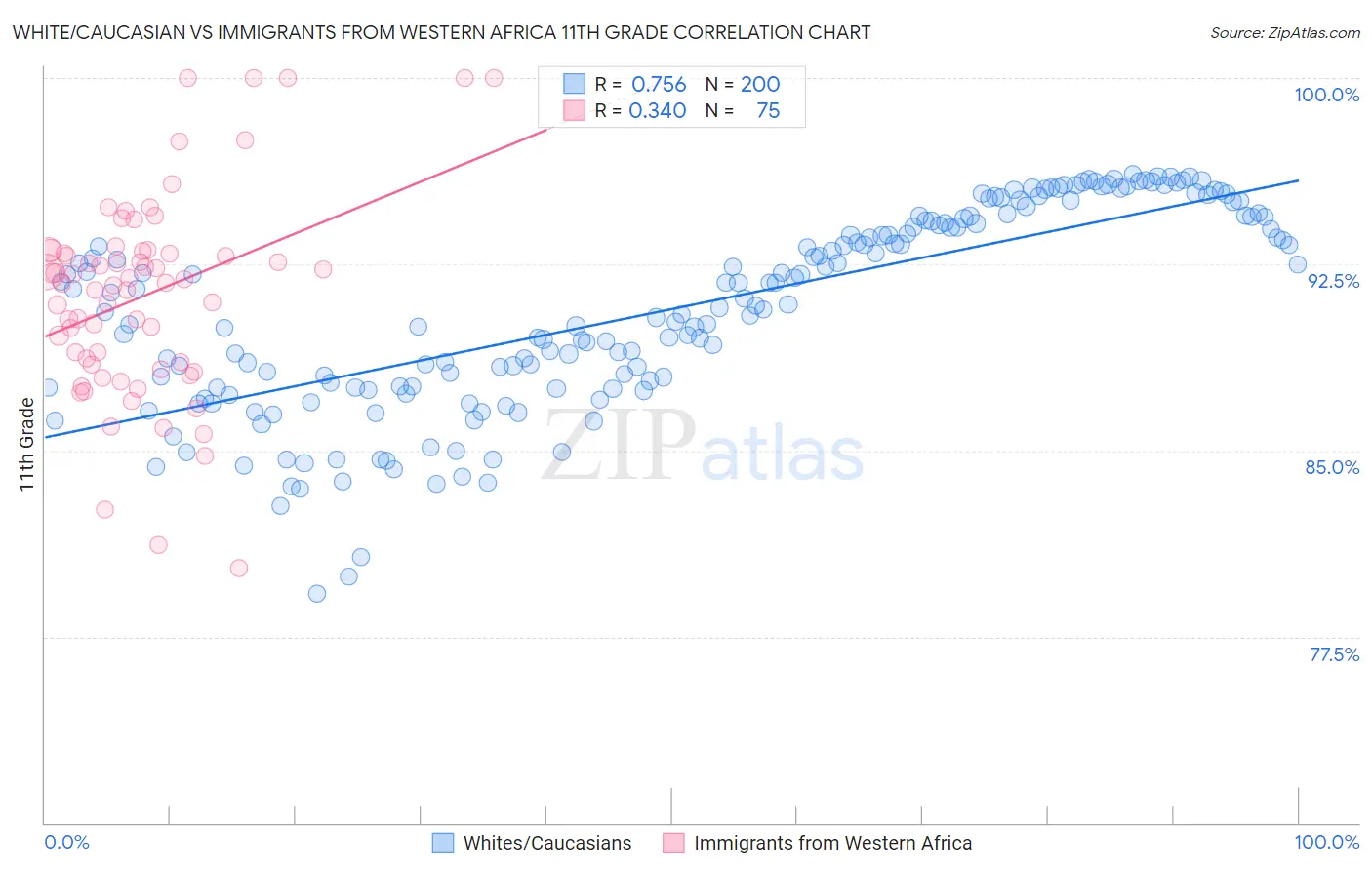 White/Caucasian vs Immigrants from Western Africa 11th Grade