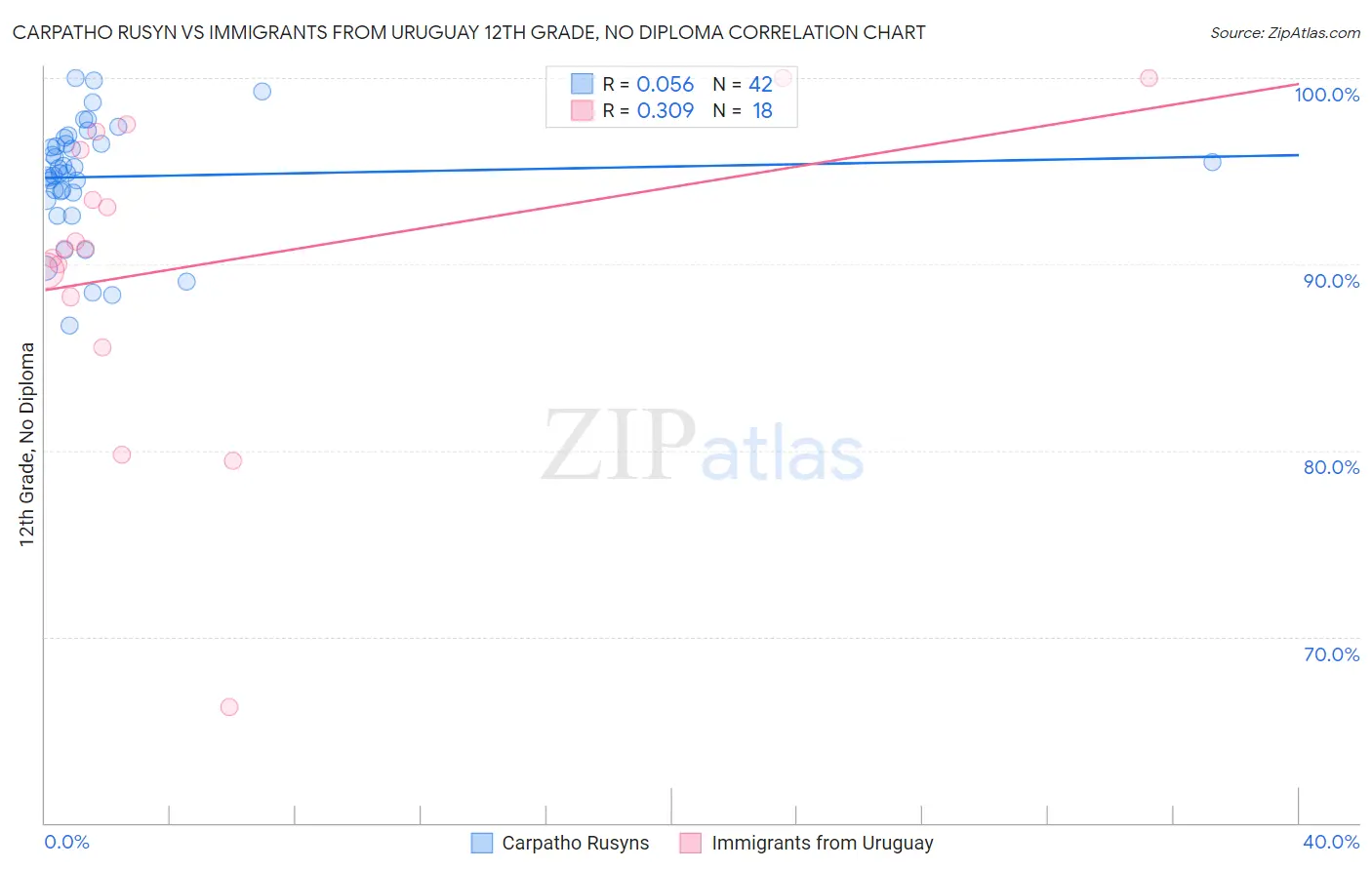 Carpatho Rusyn vs Immigrants from Uruguay 12th Grade, No Diploma