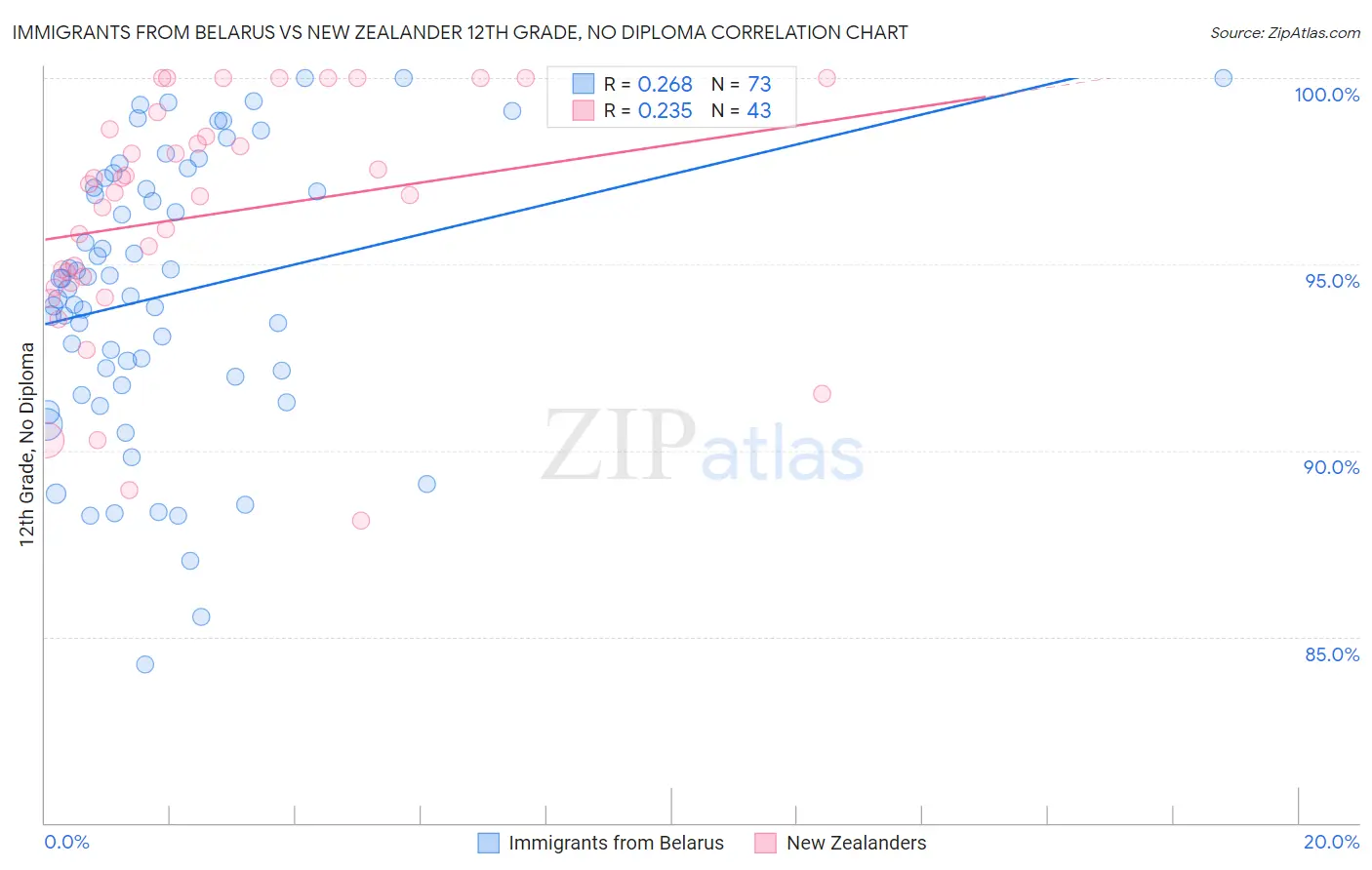 Immigrants from Belarus vs New Zealander 12th Grade, No Diploma
