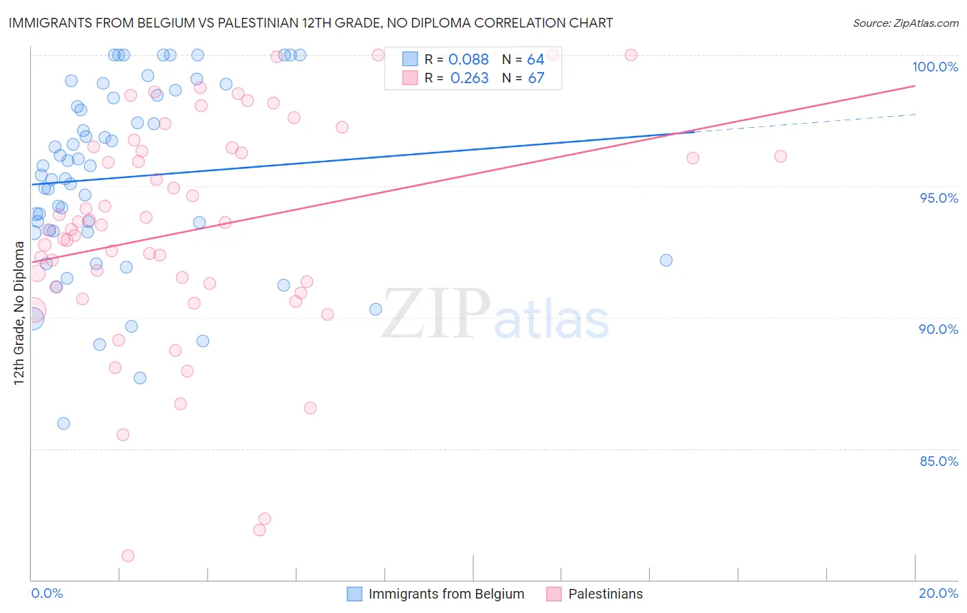 Immigrants from Belgium vs Palestinian 12th Grade, No Diploma