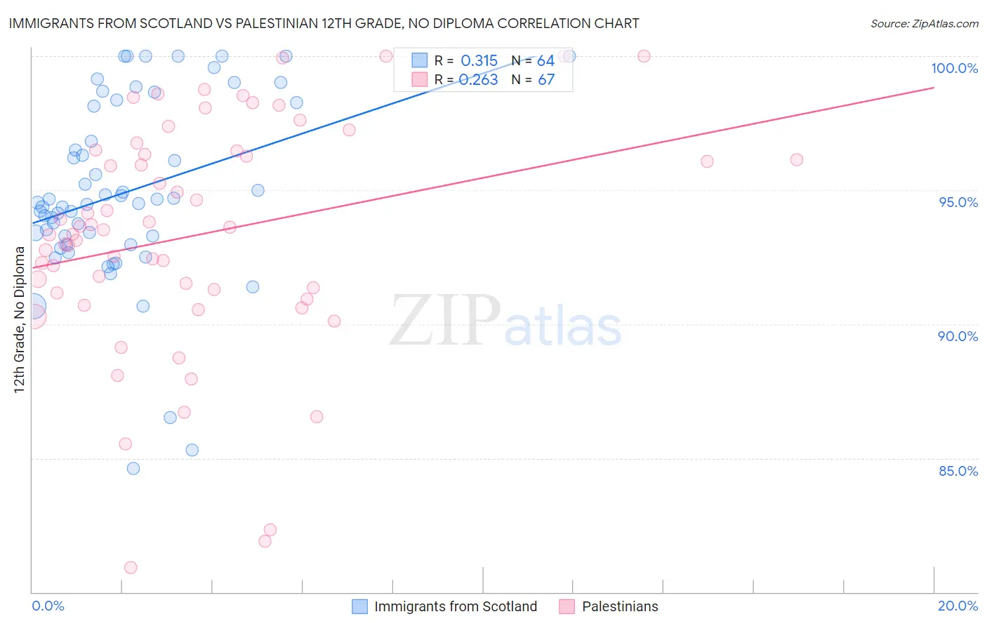 Immigrants from Scotland vs Palestinian 12th Grade, No Diploma