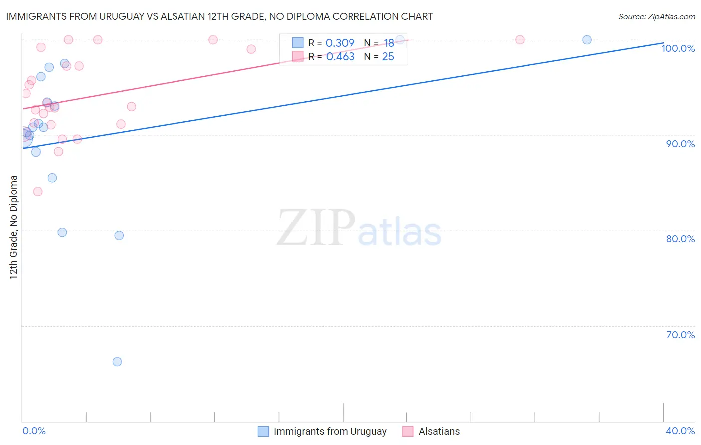 Immigrants from Uruguay vs Alsatian 12th Grade, No Diploma