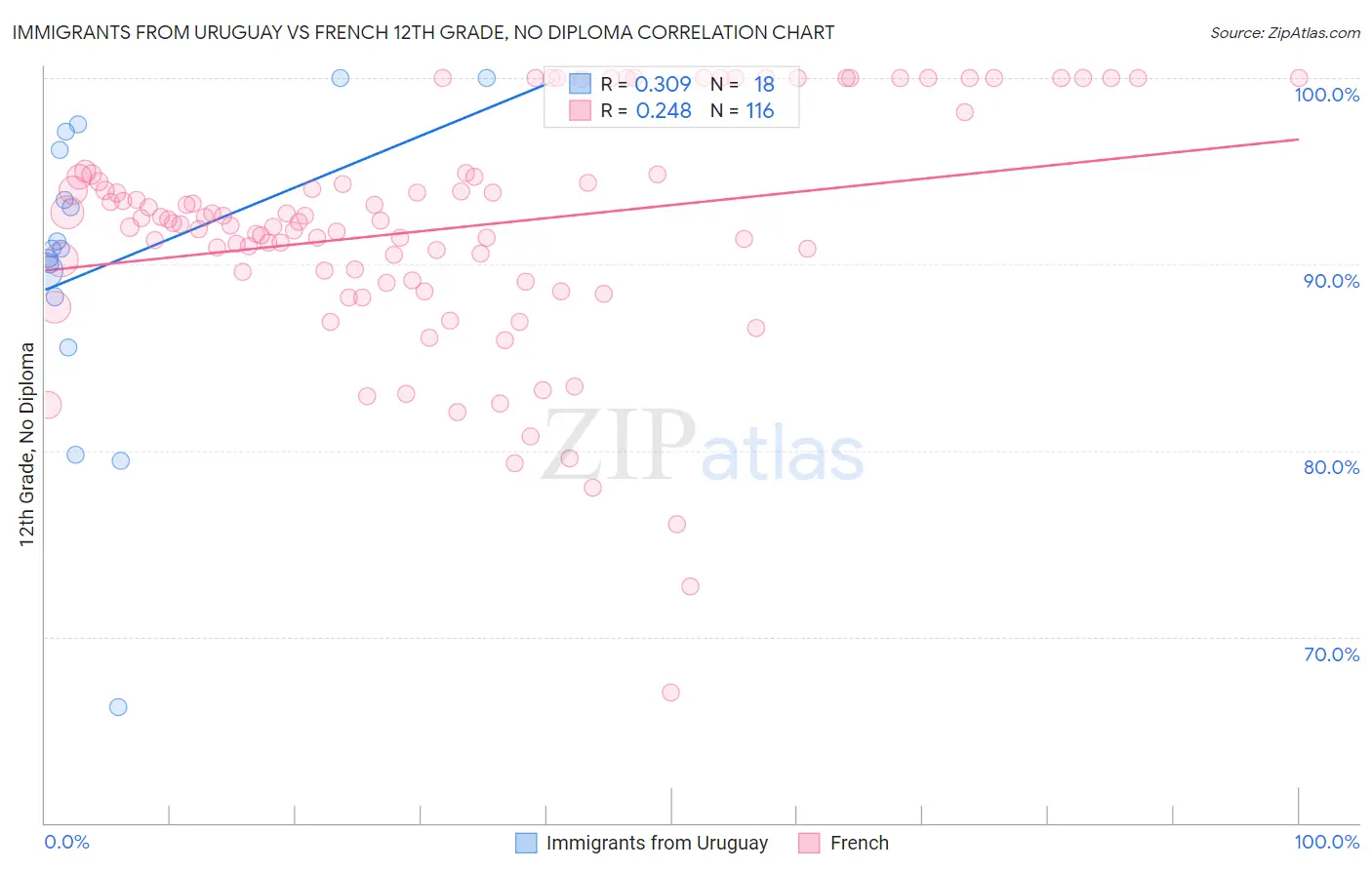 Immigrants from Uruguay vs French 12th Grade, No Diploma