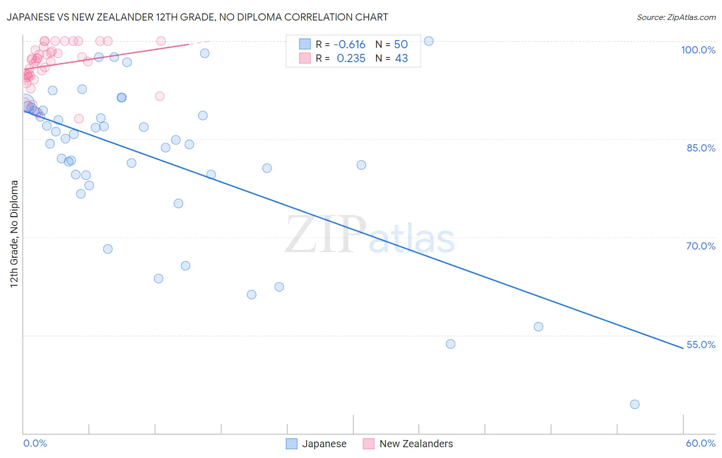 Japanese vs New Zealander 12th Grade, No Diploma