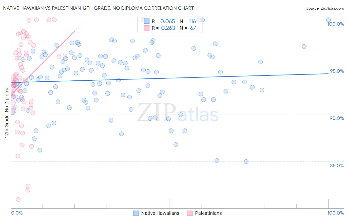 Native Hawaiian vs Palestinian 12th Grade, No Diploma