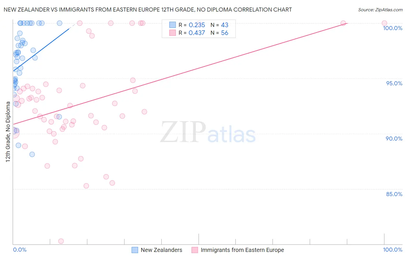 New Zealander vs Immigrants from Eastern Europe 12th Grade, No Diploma