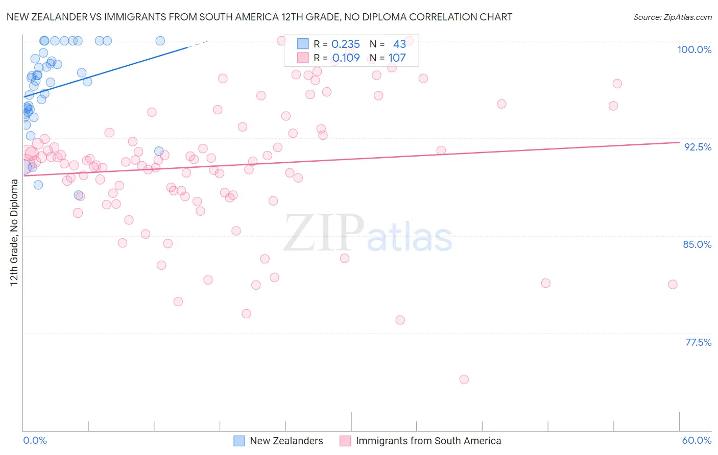 New Zealander vs Immigrants from South America 12th Grade, No Diploma