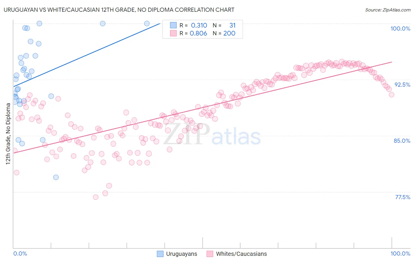 Uruguayan vs White/Caucasian 12th Grade, No Diploma