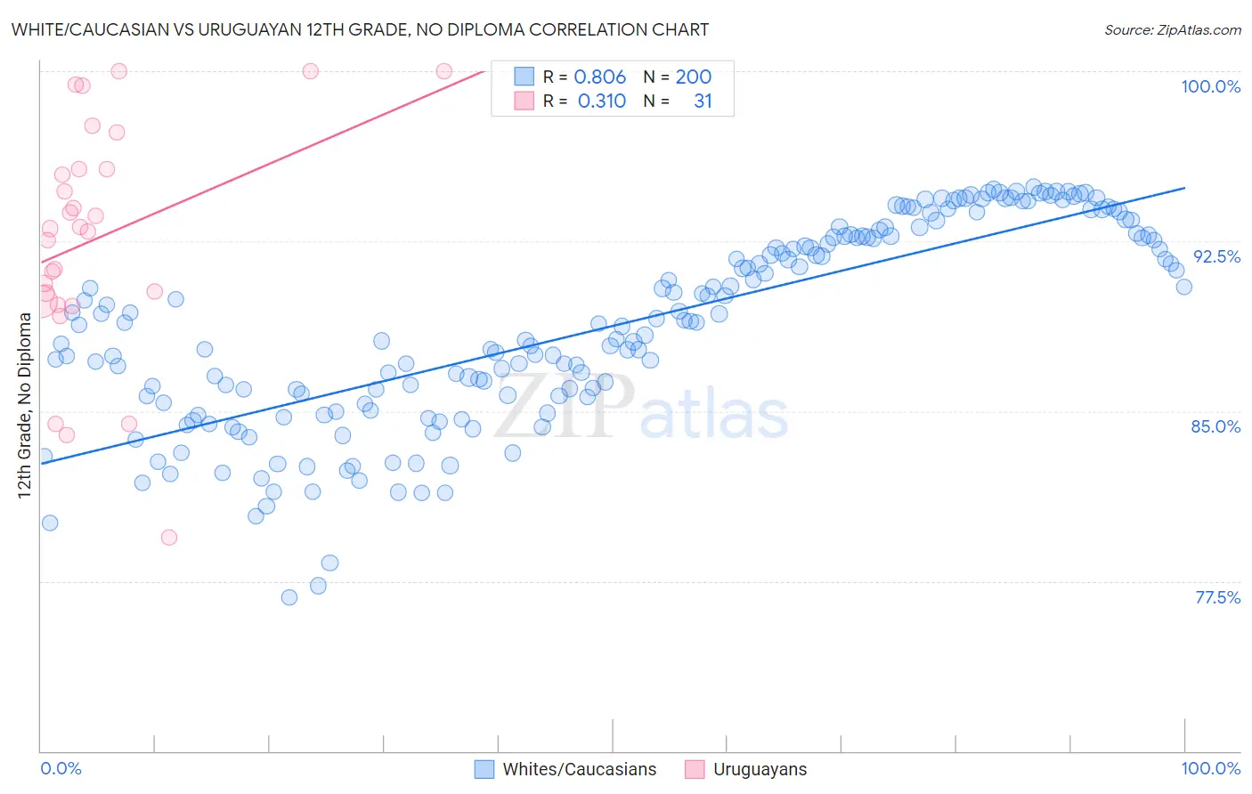 White/Caucasian vs Uruguayan 12th Grade, No Diploma