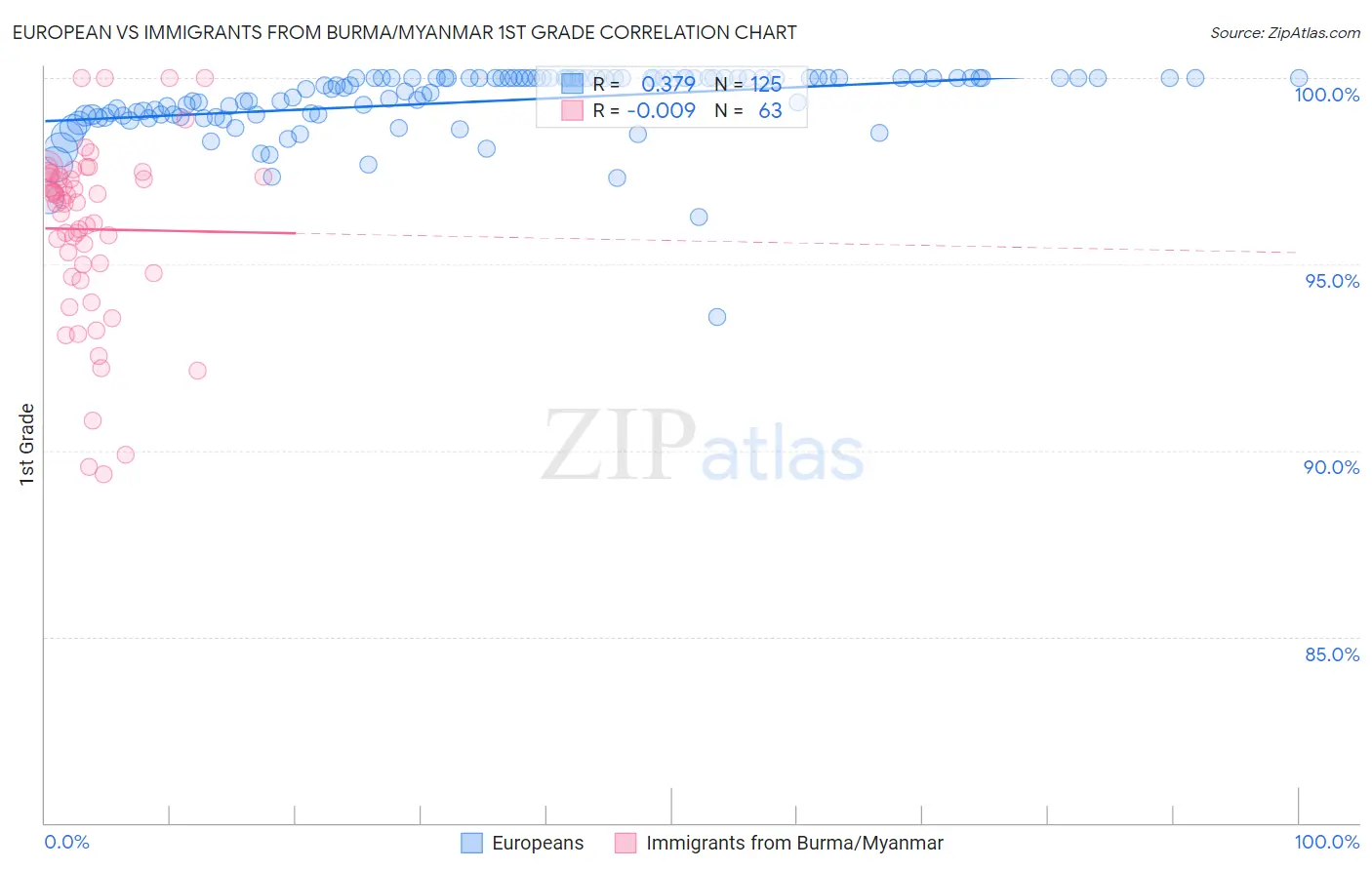 European vs Immigrants from Burma/Myanmar 1st Grade