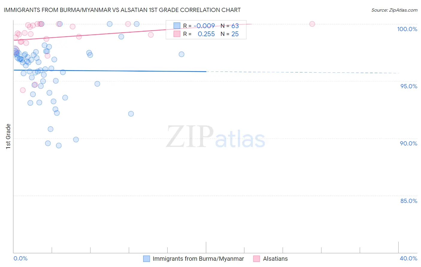 Immigrants from Burma/Myanmar vs Alsatian 1st Grade