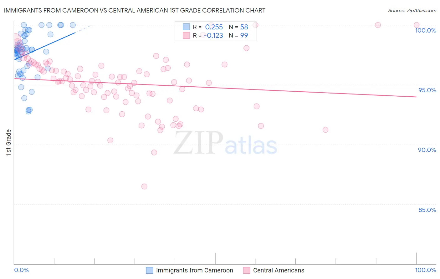 Immigrants from Cameroon vs Central American 1st Grade