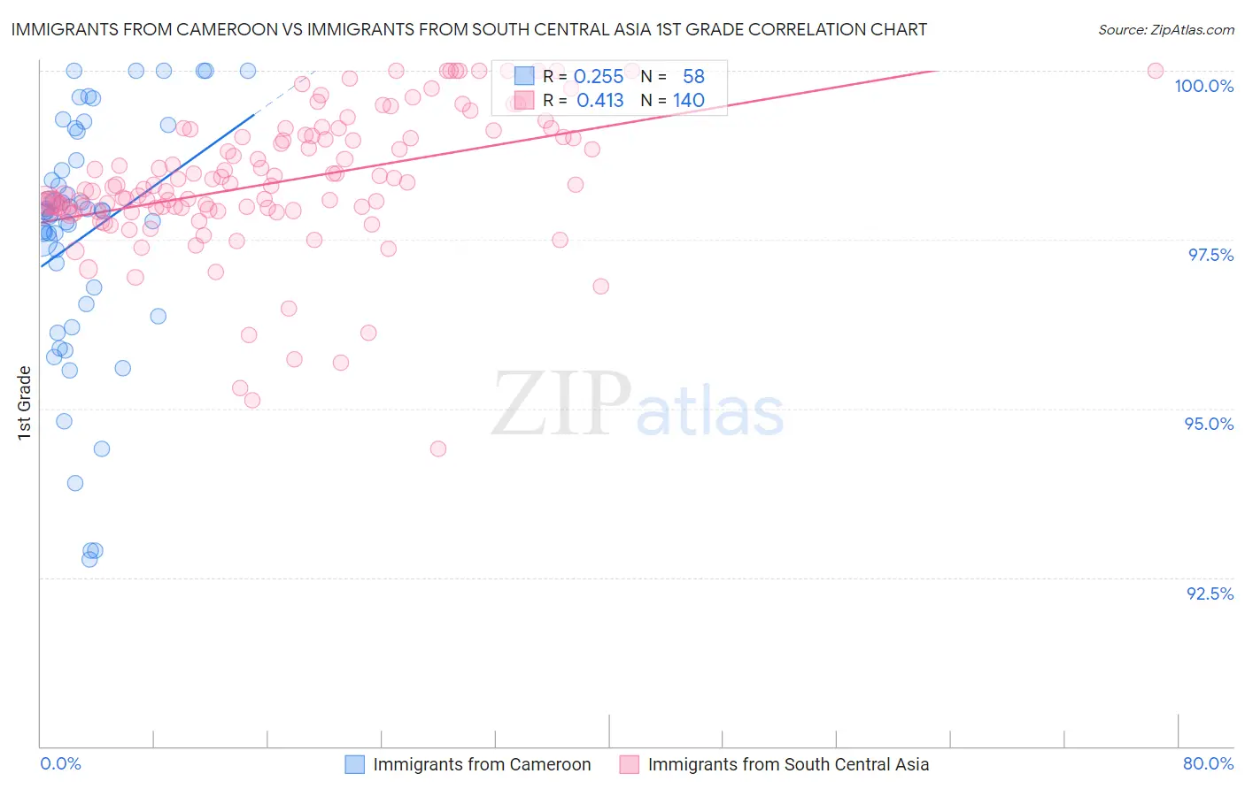 Immigrants from Cameroon vs Immigrants from South Central Asia 1st Grade