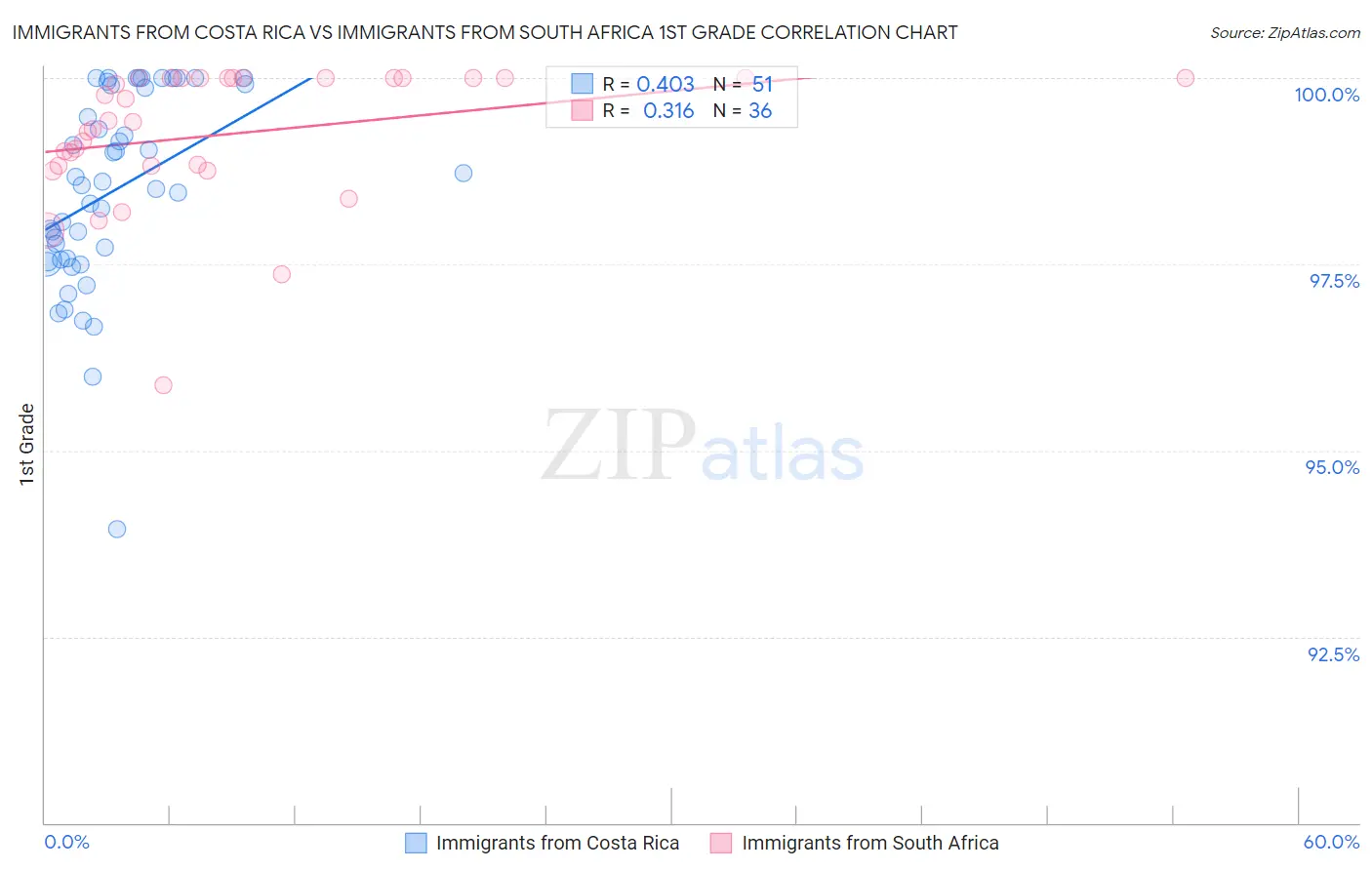 Immigrants from Costa Rica vs Immigrants from South Africa 1st Grade