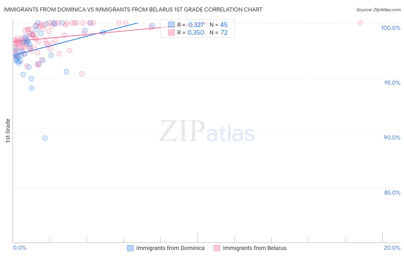 Immigrants from Dominica vs Immigrants from Belarus 1st Grade