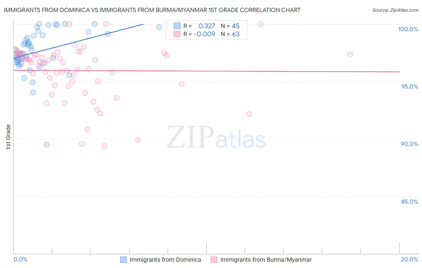 Immigrants from Dominica vs Immigrants from Burma/Myanmar 1st Grade