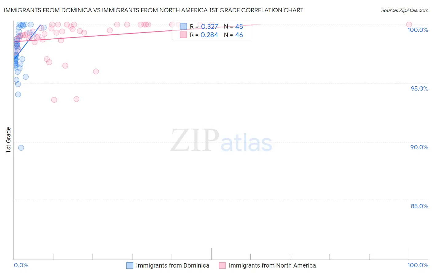 Immigrants from Dominica vs Immigrants from North America 1st Grade