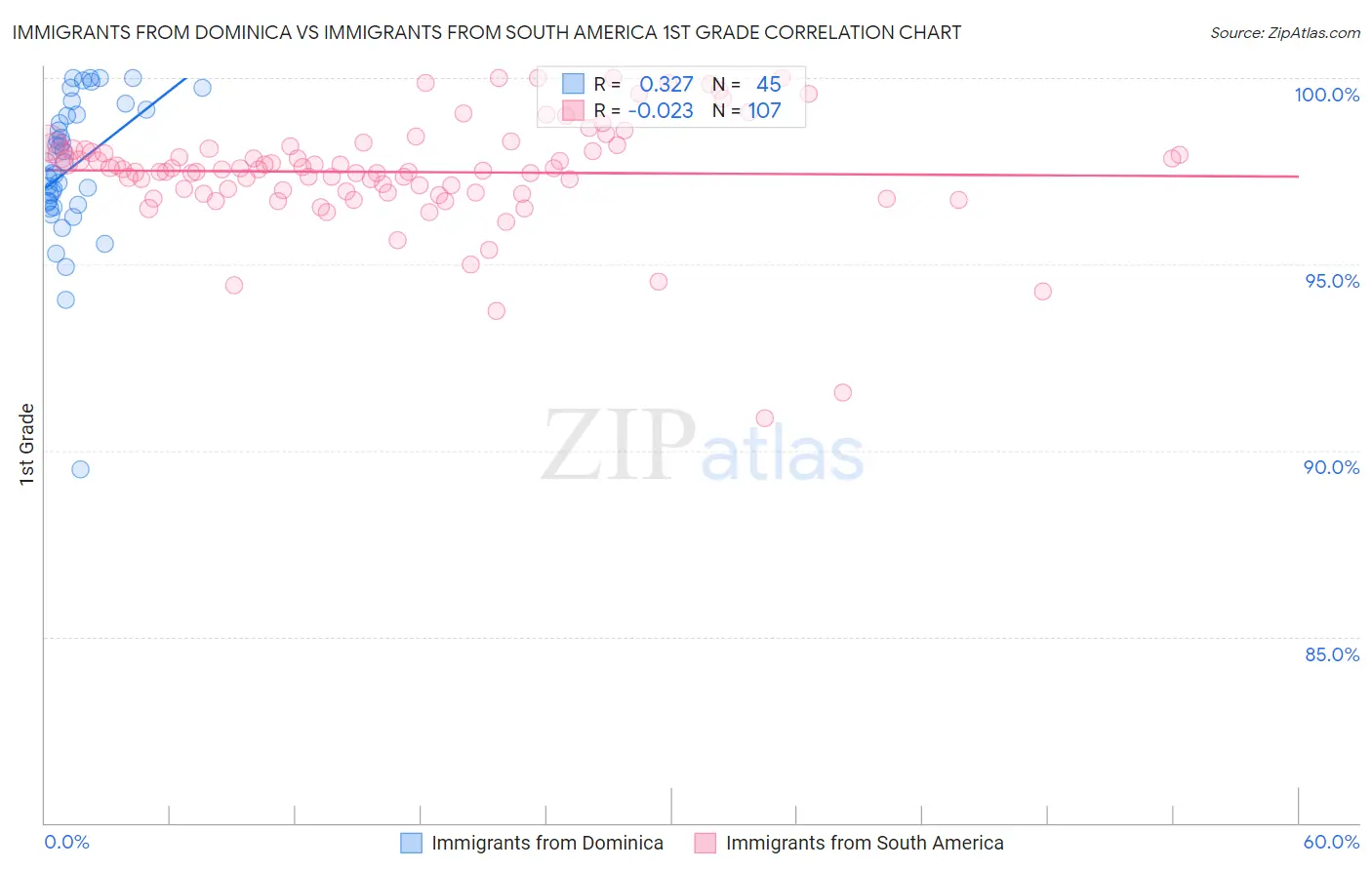 Immigrants from Dominica vs Immigrants from South America 1st Grade