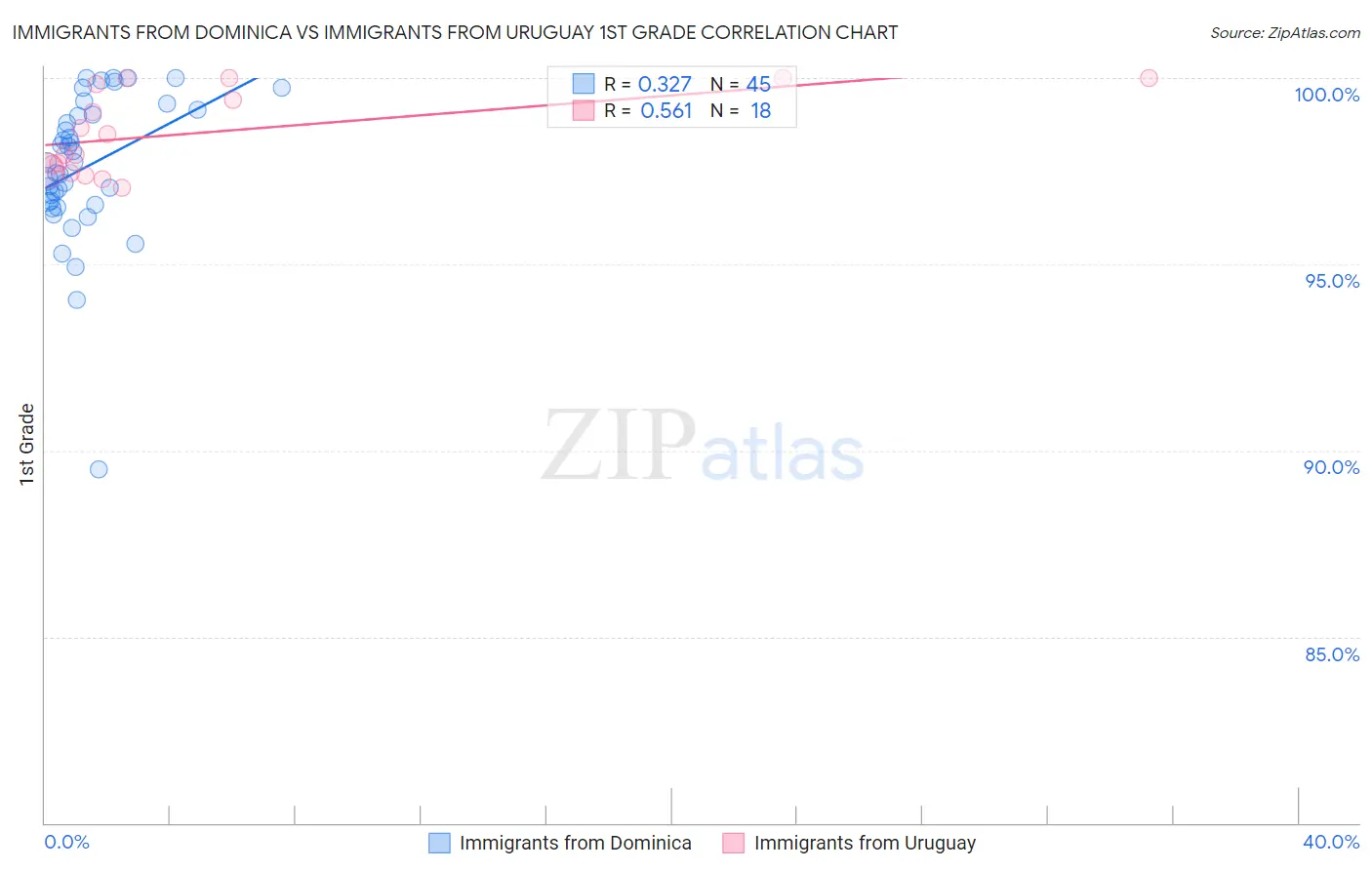 Immigrants from Dominica vs Immigrants from Uruguay 1st Grade